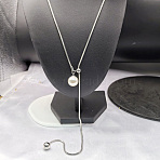 White Round Plastic Pearl Tassel 304 Stainless Steel Round Snake Chain Lariat Necklaces for Women, Stainless Steel Color, 27.56 inch(70cm)(WG7536F-01)