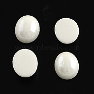 Pearlized Plated Opaque Glass Cabochons, Oval, White, 13x10x5mm(X-PORC-S804-10x14-23)