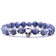 Natural Blue Spot Jasper Stretch Bracelets, Skull(OR4377-6)