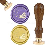 DIY Scrapbook, Brass Wax Seal Stamp and Wood Handle Sets, Plants Pattern, 83x22mm, Head: 7.5mm, Stamps: 25x14.5mm(AJEW-WH0131-016)