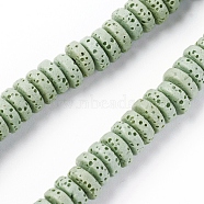 Natural Lava Rock Beads Strands, Dyed, Flat Round/Disc, Dark Sea Green, 8~8.5x3~4mm, Hole: 2mm, about 54~60 pcs/Strand, 7.87 inch(20 cm)(G-F671-02A-04)