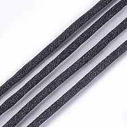 PU Leather Cords, with Glitter Powder, Black, 3mm, about 109.36 yards(100m)/bundle(LC-S018-03G)