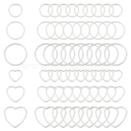 60Pcs 6 Styles 304 Stainless Steel Linking Ring, Round Ring & Heart Connector, Stainless Steel Color, 10.5~20x0.8~1mm, 10pcs/style(STAS-UN0056-44)