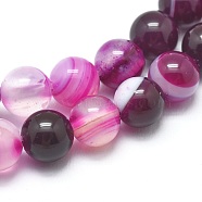Natural Striped Agate/Banded Agate Beads Strands, Dyed & Heated, Round, Fuchsia, 8mm, Hole: 1mm, about 46pcs/strand, 14.9 inch(38cm)(G-I254-03B-03)