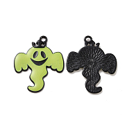 Halloween Theme Rack Plating Alloy Enamel Pendants, Ghost Charms, Electrophoresis Black, 31x25x1.5mm, Hole: 2mm(PALLOY-O109-44EB)