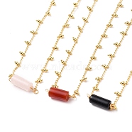 Natural & Synthetic Gemstone Column Pendant Necklaces, with Golden Plated Brass Curb Chains and Lobster Claw Clasps, 16-3/4 inch(42.5cm)(NJEW-JN03172)