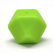 Food Grade Eco-Friendly Silicone Beads, Chewing Beads For Teethers, DIY Nursing Necklaces Making, Faceted Cube, Lawn Green, 17x17x17mm, Hole: 2mm(SIL-Q009A-08)