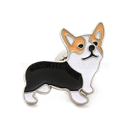 Dog Enamel Pin with Brass Butterfly Clutches, Alloy Badge for Backpack Clothing, Corgi, 23.5x24x10mm, Pin: 1.1mm(JEWB-A006-01H)