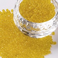 Glass Seed Beads, Transparent, Round, Yellow, 12/0, 2mm, Hole: 1mm, about 30000 beads/pound(SEED-A004-2mm-10)