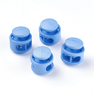 Plastic Spring Cord Locks, with Iron Findings, Platinum, Cornflower Blue, 17x17x16mm, Hole: 4x6.5mm(X-FIND-WH0039-01D)