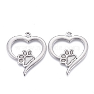 304 Stainless Steel Pendant Cabochon Settings For Enamel, Heart with Dog Footprint, Stainless Steel Color, 27.5x25x2mm, Hole: 2mm(X-STAS-F249-46P)