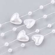 ABS Plastic Imitation Pearl Beaded Trim Garland Strand, Great for Door Curtain, Wedding Decoration DIY Material, Heart and Round, White, 9x9mm and 3mm, about 60m/roll(AJEW-S071-02D)