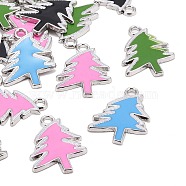 Alloy Enamel Pendants, Lead Free and Cadmium Free, Christmas Tree, Platinum Color, Mixed Color, 26x19x2mm(ENAM-P079-M)