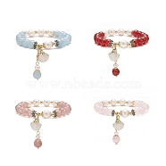 Natural Mixed Gemstone & Pearl Stretch Bracelet, Alloy Enamel Shell Charms Bracelet for Women, Inner Diameter: 2 inch(5cm)(BJEW-JB09224)