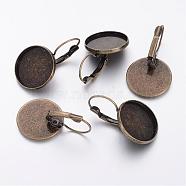 Antique Bronze Brass Leverback Earring Findings Fit for Cabochons, 20x32mm, Flat Round Tray: 18mm(X-KK-G035-AB)
