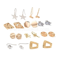 Brass Stud Earring Findings & Earring Hook, Star/Hexagon/Oval, Platinum & Real 18K Gold Plated, 22~30x10~20mm, Hole: 2mm, Pin: 11~12x1mm(KK-XCP0001-85)