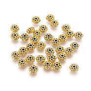 Tibetan Style Alloy Spacer Beads, Cadmium Free & Nickel Free & Lead Free, Flower, Antique Golden, 8x4mm, Hole:2mm(GLF0358Y-NF)