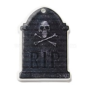 Halloween Themed Opaque Acrylic Pendants, Tombstone Charms, Black, 37.5~38x23.5~25.5x2mm, Hole: 2mm(SACR-L004-04B)