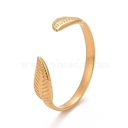 Ion Plating(IP) 304 Stainless Steel Leaf Open Cuff Ring for Women, Golden, US Size 9(18.9mm)(RJEW-C025-25G)