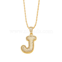 Brass Micro Pave Cubic Zirconia Pendant Necklaces, Golden, Letter J, 16.54 inch(42cm), Pendant: 24~30x13~22mm(PW-WG99827-10)