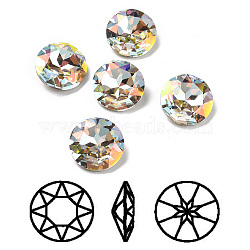 Light AB Style K9 Glass Rhinestone Cabochons, Pointed Back & Back Plated, Faceted, Flat Round, Light Crystal AB, 10x5.2mm(RGLA-J033-B-001LA)