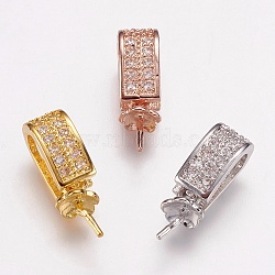 Brass Micro Pave Cubic Zirconia Peg Bails Pendants, For Half Drilled Beads, Long-Lasting Plated, Lead Free & Cadmium Free & Nickel Free, Rectangle, Mixed Color, 17mm, Hole: 3x8mm, Pin: 1mm(ZIRC-F075-01-NR)