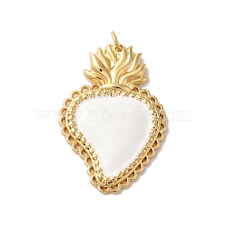 Rack Plating Brass Enamel Pendants, with Jump Ring, Cadmium Free & Lead Free, Long-Lasting Plated, Real 18K Gold Plated, Sacred Heart Charm, White, 34x23x3.5mm, Hole: 3.5mm(KK-G504-25B-01)