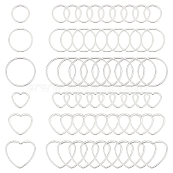 60Pcs 6 Styles 304 Stainless Steel Linking Ring, Round Ring & Heart Connector, Stainless Steel Color, 10.5~20x0.8~1mm, 10pcs/style(STAS-UN0056-44)