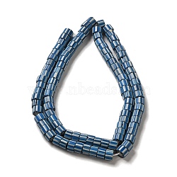 Handmade Lampwork Beads, Column with Stripe, Deep Sky Blue, 7x4mm, Hole: 2mm, about 103~134pcs/strand, 25.59~26.38''(65~67cm)(LAMP-B023-07B-18)
