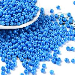 Baking Paint Glass Seed Beads, Round, Dodger Blue, 4x3mm, Hole: 1.2mm, about 7650pcs/pound(SEED-H002-I-B505)