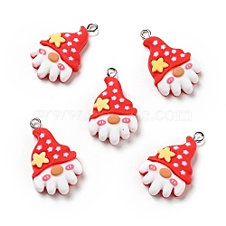 Christmas Opaque Resin Pendants, with Platinum Tone Iron Loops, Gnome with Hat Charm, Red, 31x18x6mm, Hole: 2x2.5mm(X-RESI-G043-B06)
