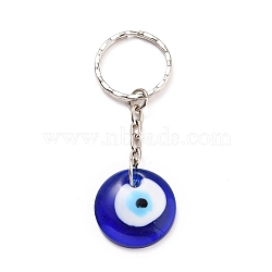 Evil Eye Lampwork Keychain, with Platinum Plated Iron Split Key Rings, Royal Blue, 78mm(KEYC-JKC00228-01)