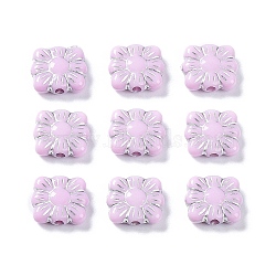 Opaque Acrylic Beads, Metal Enlaced, Square with Flower Pattern, Pearl Pink, 9.5~10x10.5~11x3.5mm, Hole: 1.6mm, about 1990pcs/500g(OACR-G016-26C)
