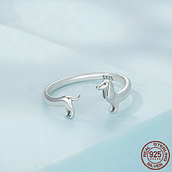 Sausage Dog 925 Sterling Silver Adjustable Cuff Rings for Women, Platinum, Sausage Dog: 2mm, Inner Diameter: Adjustable(FS-WG21B5B-01)