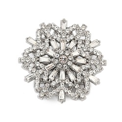 Rotatable Snowflake Alloy Rhinestone Brooches for Backpack Clothes, Platinum, 32x36mm(PALLOY-D361-11G)