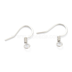 Tarnish Resistant 316 Surgical Stainless Steel Earring Hooks, Ear Wire, with Horizontal Loop, Stainless Steel Color, 15mm, Hole: 2mm, 22 Gauge, Pin: 0.6mm(STAS-M288-08P)