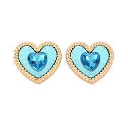 Rack Plating Spray Painted Alloy Glass Cabochons, Faceted, Cadmium Free & Lead Free, Golden, Heart, Dark Turquoise, 27x29.5x8mm(PALLOY-S143-09D)