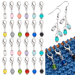 120Pcs 12 Colors Round Glass Pendant Stitch Markers, Crochet Lobster Claw Clasp Charms, Mixed Color, 30mm, 10pcs/color(HJEW-NB00017)