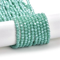 Electroplate Opaque Glass Beads Strands, Faceted(32 Facets), Pearl Luster Plated, Round, Medium Aquamarine, 3mm, Hole: 0.8mm, about 164~166pcs/strand, 19.69~19.88 inch(50~50.5cm)(EGLA-A035-P3mm-A14)