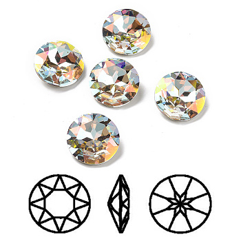 Light AB Style Glass Rhinestone Cabochons, Pointed Back & Back Plated, Faceted, Flat Round, Light Crystal AB, 10x5.2mm