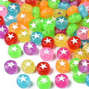 Transparent Acrylic Beads, Flat Round and Star, Mixed Color, 6.5x4mm, Hole: 1.6mm, about 4150pcs/500g