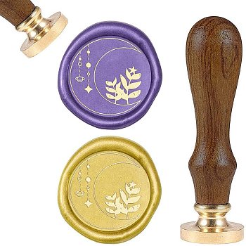 DIY Scrapbook, Brass Wax Seal Stamp and Wood Handle Sets, Plants Pattern, 83x22mm, Head: 7.5mm, Stamps: 25x14.5mm