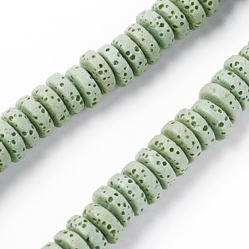 Natural Lava Rock Beads Strands, Dyed, Flat Round/Disc, Dark Sea Green, 8~8.5x3~4mm, Hole: 2mm, about 54~60 pcs/Strand, 7.87 inch(20 cm)