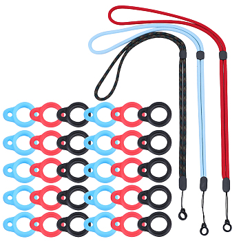 3Pcs 3 Colors Nylon Cord Neck Straps, Electronic Cigarette Lanyard Strap, with Plastic & Silicone Findings and 45Pcs 3 Colors Silicone Pendant, Mixed Color