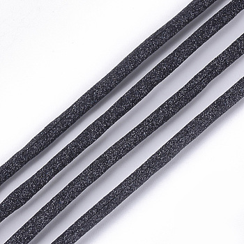PU Leather Cords, with Glitter Powder, Black, 3mm, about 109.36 yards(100m)/bundle