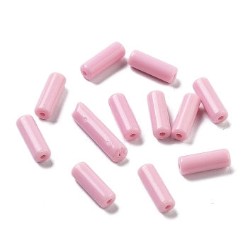 Opaque Acrylic Beads, Column, Pearl Pink, 13.5x4.7mm, Hole: 1.4mm