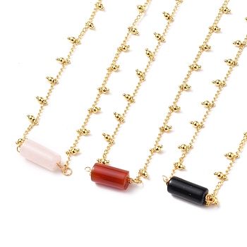 Natural & Synthetic Gemstone Column Pendant Necklaces, with Golden Plated Brass Curb Chains and Lobster Claw Clasps, 16-3/4 inch(42.5cm)