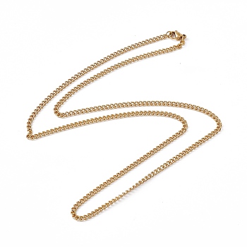 201 Stainless Steel Curb Chain Necklace for Men Women, Real 18K Gold Plated, 23.43 inch(59.5cm)