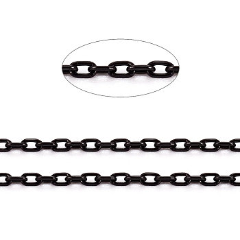 304 Stainless Steel Cable Chains, Diamond Cut Thin Chains, Soldered, Faceted, with Spool, Oval, Electrophoresis Black, 1.5x0.9x0.2mm, about 32.8 Feet(10m)/roll