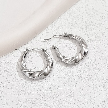 304 Stainless Steel Twisted Hoop Earrings for Women, Stainless Steel Color, 22x21mm